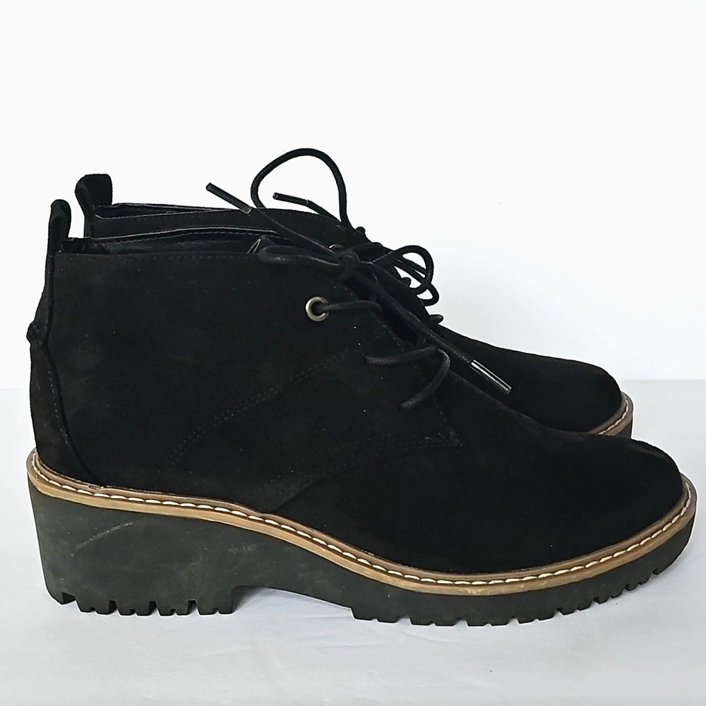 White Mountain Daniella Black Faux Suede Chunky Lug Sole Lace Up Boots 10 Grunge